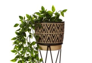 patterned plant pot on stand