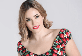 red lipped girl in floral top