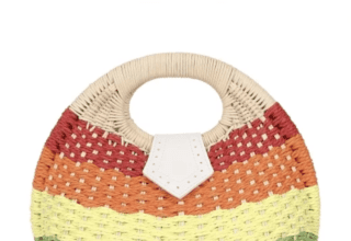 Multicoloured weaved basket with handles